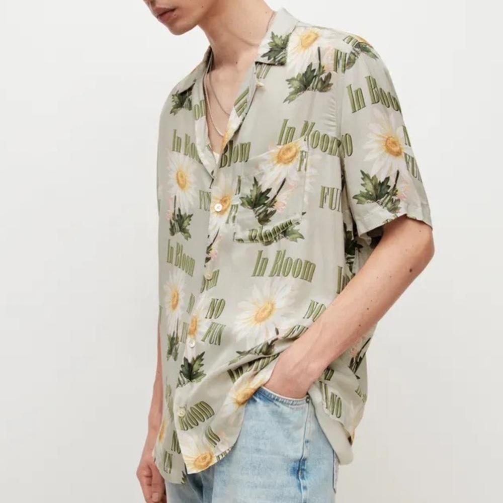 All Saints No Fun In Bloom Hawaiian Button Up Shirt Medium